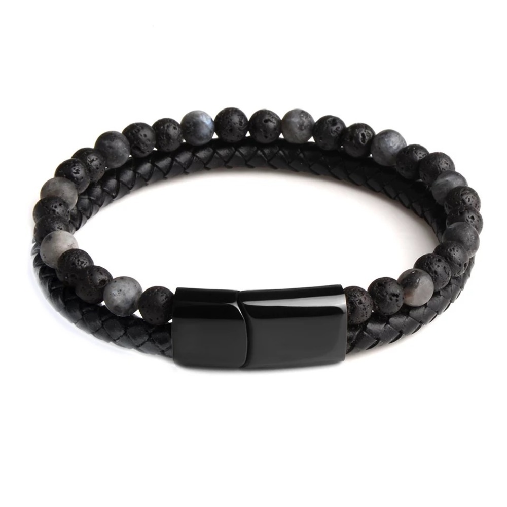 Men’s Lava Stone Leather Bracelet